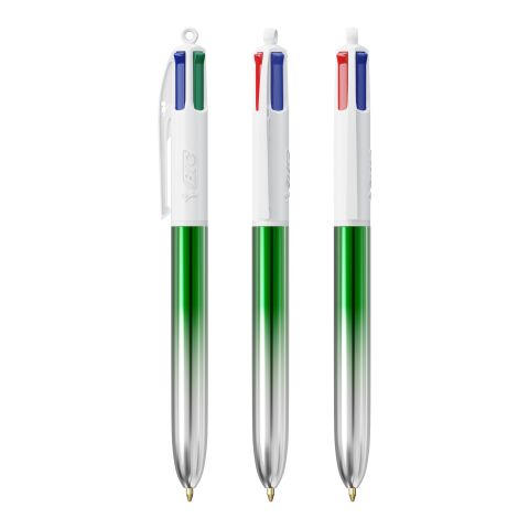 BIC® 4 Couleurs® Bicolor vert/ argent | Sérigraphie 1 couleur | Corps-à la droite du clip | 30.00 mm x 43.00 mm