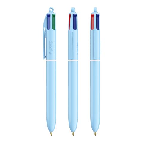 BIC® 4 Couleurs® Pastel + Lanyard bleu clair | Sérigraphie 1 couleur | Corps-À la droite du clip | 30.00 mm x 43.00 mm
