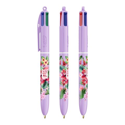 BIC® 4 Couleurs® Pastel + Lanyard Violet pastel | Sérigraphie 1 couleur | Corps-Centré clip | 30.00 mm x 43.00 mm