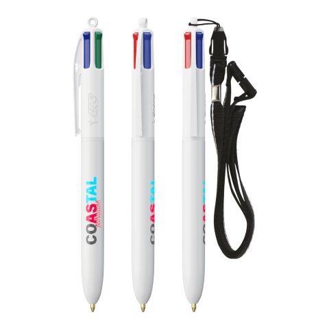 BIC® 4 Colours® ECO + lanyard blanc
