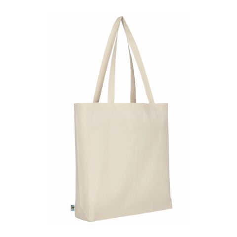Sac coton -Fairtrade- longue anse, pli sur les côtés et au fond du sac beige | sans marquage | Impression 1 couleur