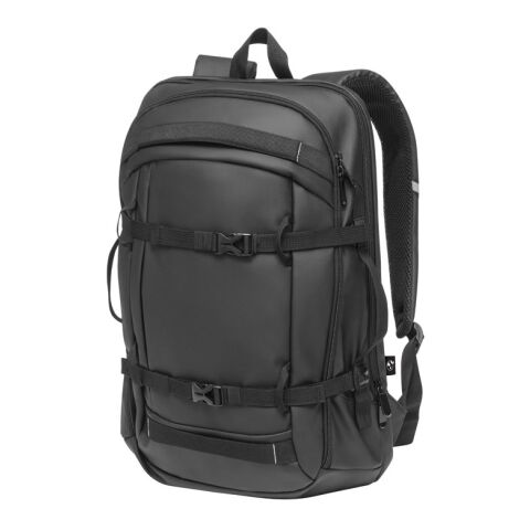 KAMPALA. Sac à dos pour ordinateur portable en polyester recyclé haute densité 900D, avec revêtement imperméable et doublure en polyester recyclé 210D 17&#039;3&quot; Noir | sans marquage