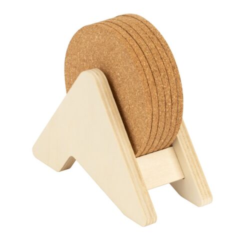 PLYCORK. Support en contreplaqué avec 6 sous-verres en liège Beige | sans marquage