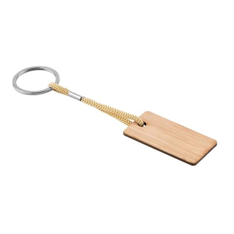 HOPPS. Porte-clés rectangulaire en bambou avec cordon en PET Beige | sans marquage