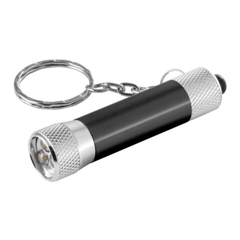 RE-LERGAN. Porte-clés en aluminium (92 % recyclé) avec lampe de poche LED à 3 lumières Noir | Tampographie 1 couleur