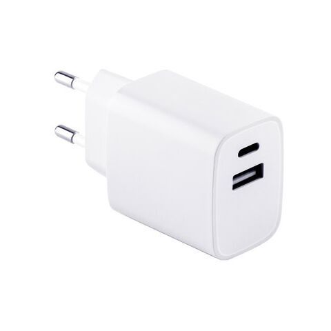 WEGENER. Adaptateur secteur avec port USB-A 18W et USB-C 20W en ABS recyclé (100 % rABS) Blanc | sans marquage