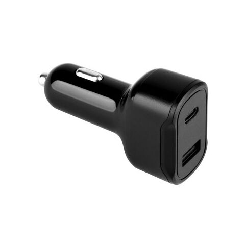 DIRAC. Adaptateur allume-cigare avec port USB-A 18W et USB-C 20W en 100% rABS Noir | sans marquage