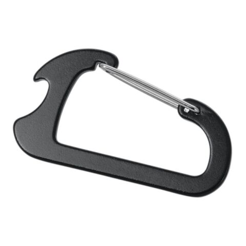 CLOSE. Mousqueton avec décapsuleur en aluminium noir | sans marquage