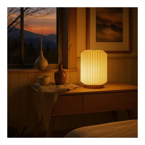 Lampe LED en papier pliable Coollux Aurore sur socle en bois, 22cm