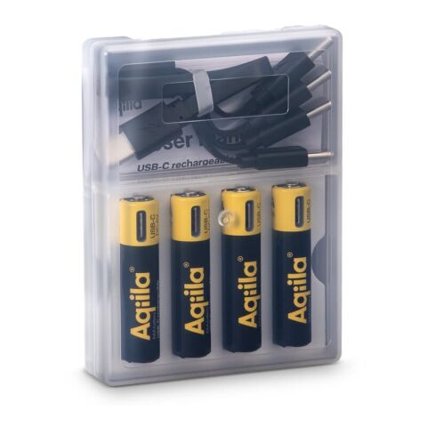 Piles rechargeables Aqiila AAA USB-C 600 mAh, lot de 4 noir | sans marquage | non disponible | non disponible
