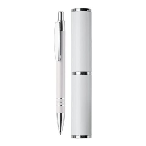 Stylo bille dans étui tube métal Blanc | sans marquage | non disponible | non disponible | non disponible