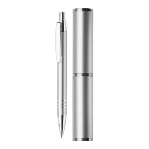 Stylo bille dans étui tube métal Argent | Tampographie 1 couleur | à 180 degrés du clip | 7 mm x 45 mm | non disponible