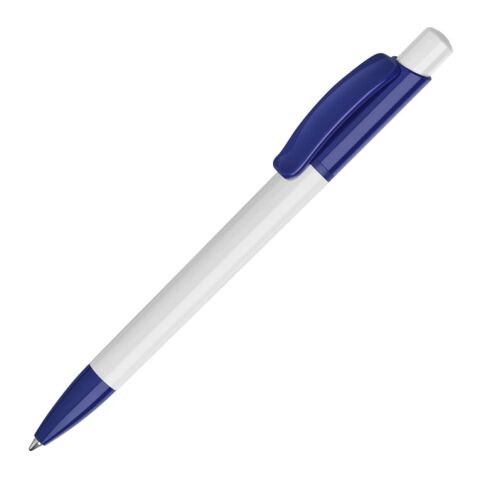 Stylo Kamal opaque Blanc-Bleu foncé | Sérigraphie 1 couleur | à 90 degrés du clip | 45 mm x 25 mm | non disponible