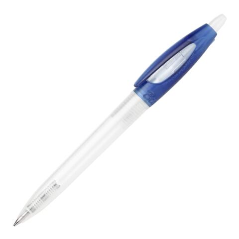 Stylo Bio-S! Clear transparent Bleu / Blanc | Sérigraphie 1 couleur | à 270 degrés du clip | 40 mm x 25 mm | non disponible