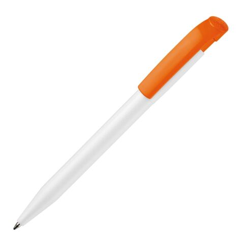 Stylo S45 opaque Blanc-Orange | Sérigraphie 1 couleur | à 180 degrés du clip | 45 mm x 25 mm | non disponible