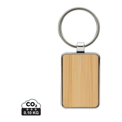 Porte-clés rectangle en alliage de zinc RCS et bambou argent-marron | sans marquage | non disponible | non disponible
