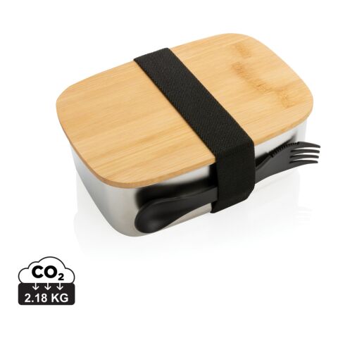 Boîte à Lunch en acier avec couvercle en bambou et cuichette