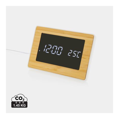 Station météo LED en bambou FSC® et plastique RCS Utah