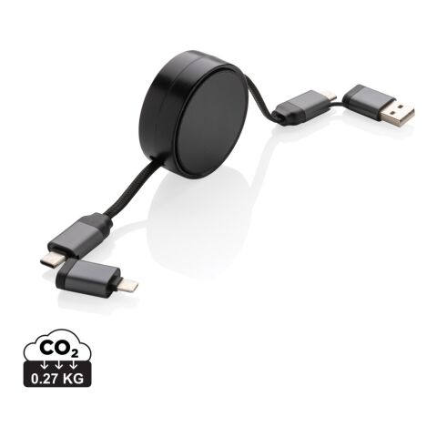 Câble rétractable 6 en 1 en aluminium recyclé Terra RCS gris | sans marquage | non disponible | non disponible