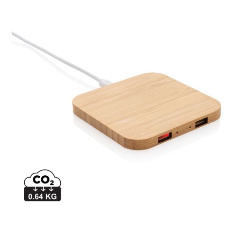 Chargeur sans fil 5W et USB en bambou FSC marron | sans marquage | non disponible | non disponible
