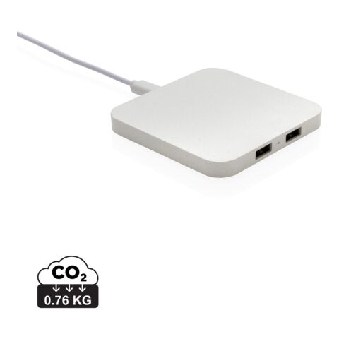 Chargeur 10W avec ports USB en plastique recyclé RCS blanc | sans marquage | non disponible | non disponible