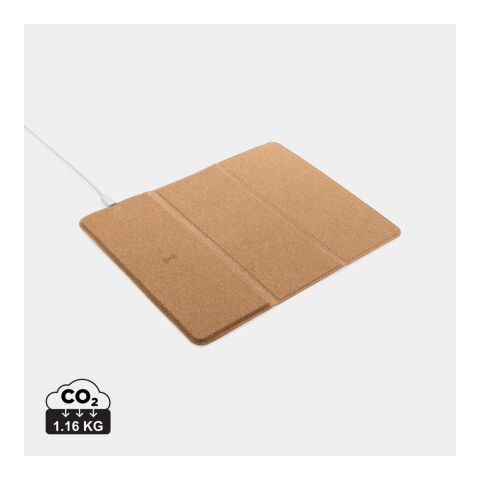 Tapis de souris avec chargeur sans fil 10W en liège FSC® marron | sans marquage | non disponible | non disponible