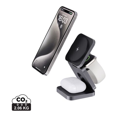 Chargeur 15W pliable 3 en 1 en aluminium recyclé RCS Terra gris | sans marquage | non disponible | non disponible