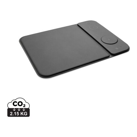 Tapis de souris chargeur 15W 3 en 1 en PU RCS Swiss peak noir | sans marquage | non disponible | non disponible