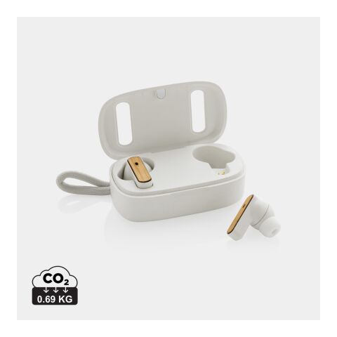 Écouteurs TWS en plastique recyclé RCS et bambou FSC® blanc | sans marquage | non disponible | non disponible