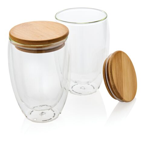 Set de 2 Verres double paroi 350ml avec couvercle en bambou