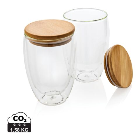 Set de 2 Verres double paroi 350ml avec couvercle en bambou blanc | sans marquage | non disponible | non disponible