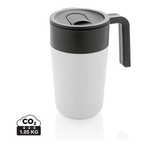 Tasse en acier inoxydable et PP recyclé GRS avec poignée blanc | sans marquage | non disponible | non disponible