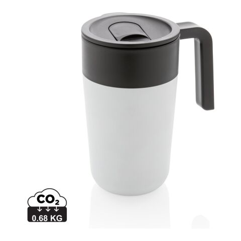 Tasse en acier inoxydable et PP recyclé GRS avec poignée Blanc | sans marquage | non disponible | non disponible