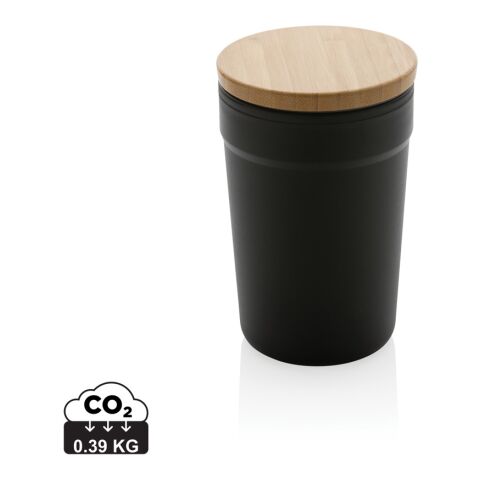 Mug 300ml en PP recyclé GRS avec couvercle en bambou FSC® noir | sans marquage | non disponible | non disponible