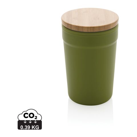 Mug 300ml en PP recyclé GRS avec couvercle en bambou FSC® vert | sans marquage | non disponible | non disponible