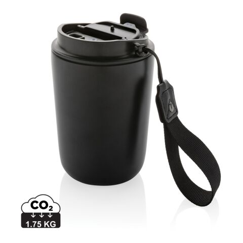 Mug iso en acier inoxydable recyclé RCS avec lanière Cuppa noir | sans marquage | non disponible | non disponible