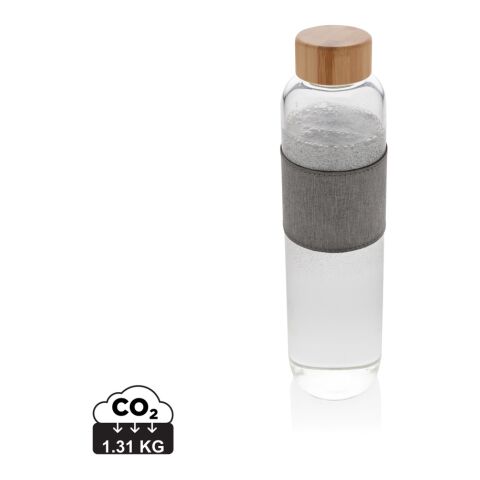 Bouteille en verre avec couvercle en bambou Impact blanc-gris | sans marquage | non disponible | non disponible