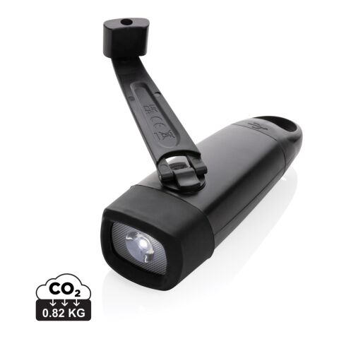 Torche rechargeable par USB avec manivelle en plastique RCS noir | sans marquage | non disponible | non disponible