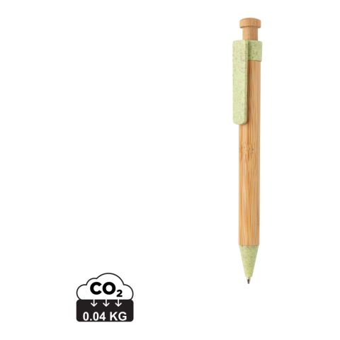 Stylo en bambou avec clip en fibre de paille vert | sans marquage | non disponible | non disponible