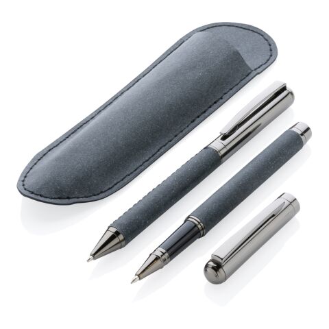 Parure de stylos en cuir recyclé gris | sans marquage | non disponible | non disponible