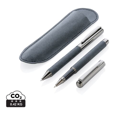Parure de stylos en cuir recyclé gris | sans marquage | non disponible | non disponible
