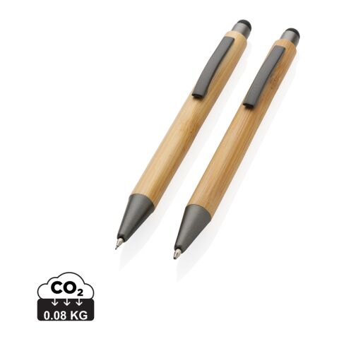 Set de stylos en bambou FSC® dans un coffret Noir bronze | sans marquage | non disponible | non disponible