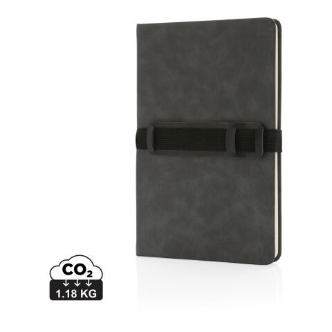 Carnet de notes A5 en PU avec porte téléphone et porte stylo gris | sans marquage | non disponible | non disponible