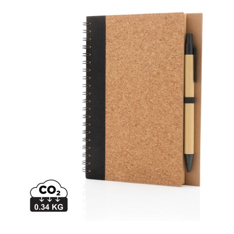 Cahier à spirales en liège avec stylo noir | sans marquage | non disponible | non disponible