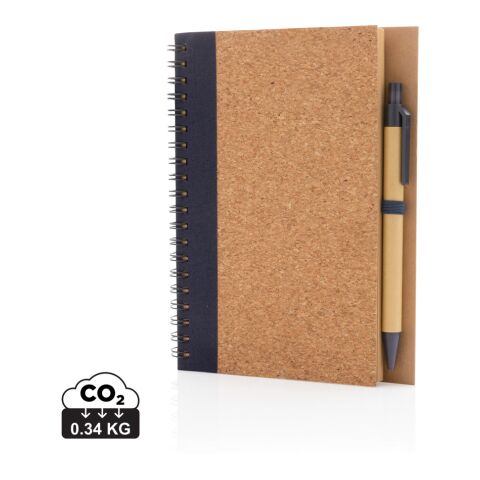 Cahier à spirales en liège avec stylo bleu | sans marquage | non disponible | non disponible