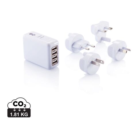 Adaptateur de voyage avec 4 ports USB blanc | sans marquage | non disponible | non disponible