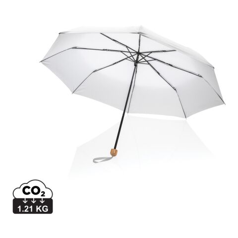Mini parapluie 20.5&quot; rPET 190T poignée bambou Impact AWARE™ blanc | sans marquage | non disponible | non disponible