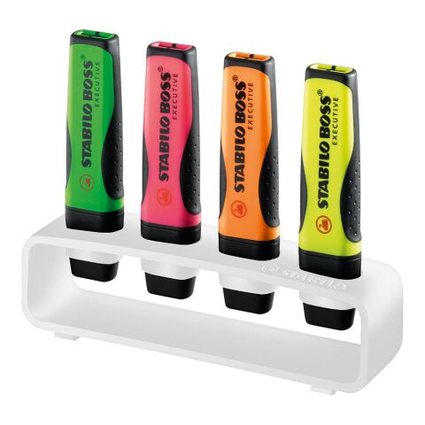 STABILO BOSS EXECUTIVE Set de bureau de 4 surligneurs blanc | Tampographie 1 couleur