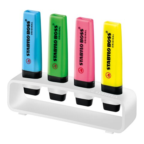 STABILO BOSS ORIGINAL Set de bureau de 4 surligneurs blanc | Tampographie 1 couleur