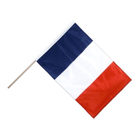 Drapeau de la France classique avec bâton en bois multicolore | sans marquge